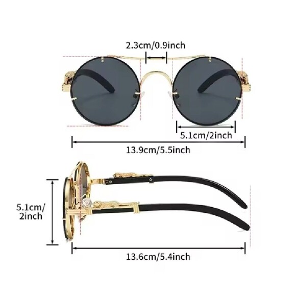 Vintage Round Sunglasses Men Fashion Double Bridge Black Gold Shades Women Retro - Picture 5 of 5